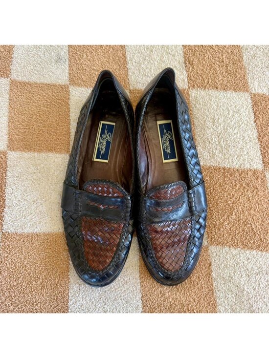 BRAGANO BY COLE HAAN ITALIAN BROWN BLACK BRAIDED LEATHER MENS LOAFERS 10 1/2 main image 3
